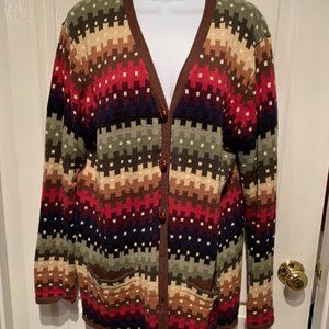 NorthStyle Woman's Cardigan Sweater "Picket Fence" Multicolor Cotton Large